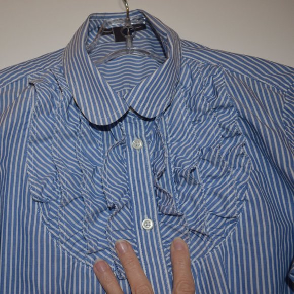 GAP Long Sleeves Cuff Blue White Stripes Button Down Front Ruffled Shirt Women S - Picture 3 of 6